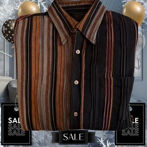 “RARE” - Men's SQ WEAR Long Sleeve Striped Black and Brown Stylish Shirt Med/lrg